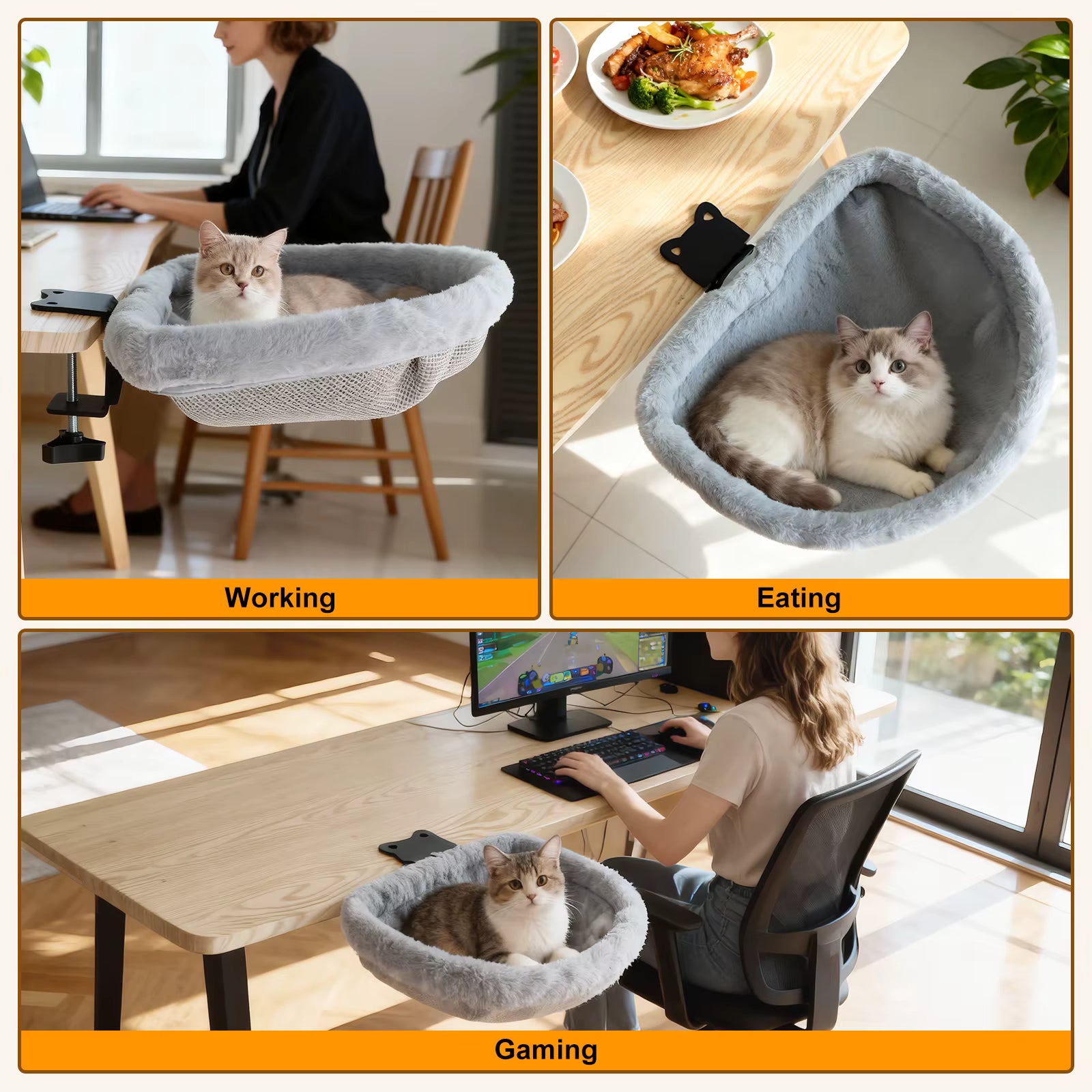 Cama de escritorio para gatos.